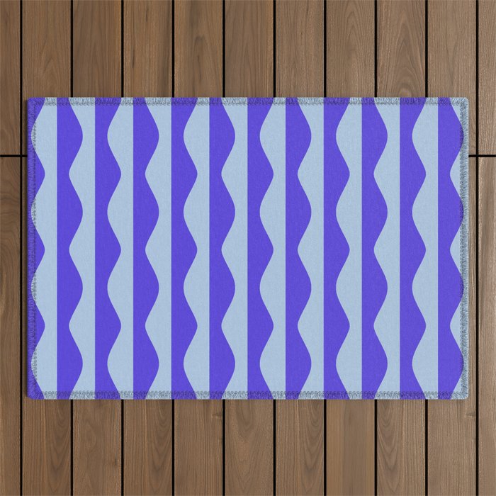 Retro Wavy Lines Pattern in Ocean Blue Outdoor Rug Gallery Image 1