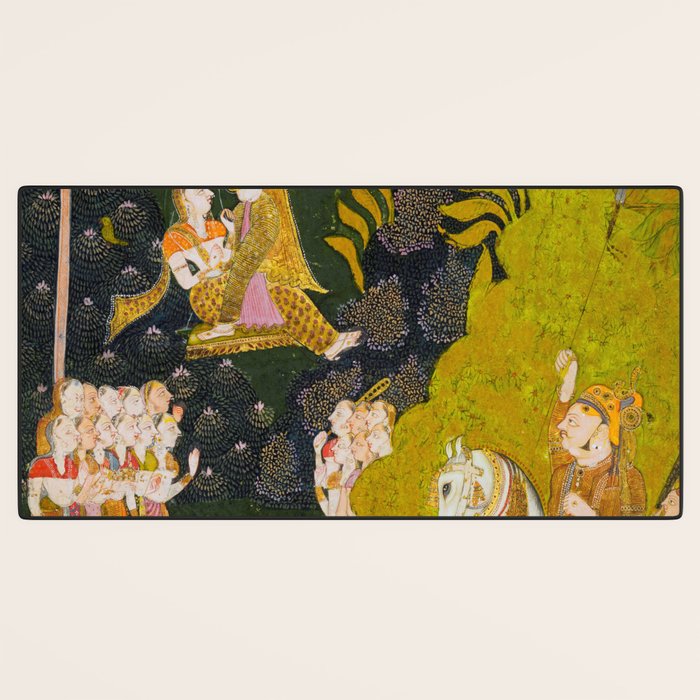 Maharaja Abhai Singh of Marwar (reigned 1724-49), Equestrian, Watching Girls Swinging at the Teej Festival Indian Miniature Painting  Desk Mat Gallery Image 3