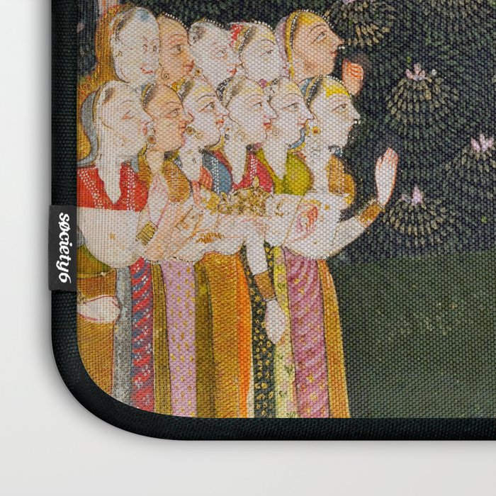 Maharaja Abhai Singh of Marwar (reigned 1724-49), Equestrian, Watching Girls Swinging at the Teej Festival Indian Miniature Painting  Laptop Sleeve Gallery Image 3