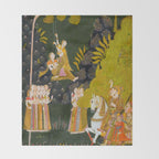 Maharaja Abhai Singh of Marwar (reigned 1724-49), Equestrian, Watching Girls Swinging at the Teej Festival Indian Miniature Painting  Throw Blanket Gallery Image 2