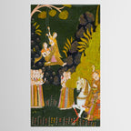 Maharaja Abhai Singh of Marwar (reigned 1724-49), Equestrian, Watching Girls Swinging at the Teej Festival Indian Miniature Painting  Tablecloth Gallery Image 2