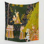 Maharaja Abhai Singh of Marwar (reigned 1724-49), Equestrian, Watching Girls Swinging at the Teej Festival Indian Miniature Painting  Wall Tapestry Gallery Image 4