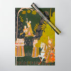 Maharaja Abhai Singh of Marwar (reigned 1724-49), Equestrian, Watching Girls Swinging at the Teej Festival Indian Miniature Painting  Wrapping Paper Gallery Image 1