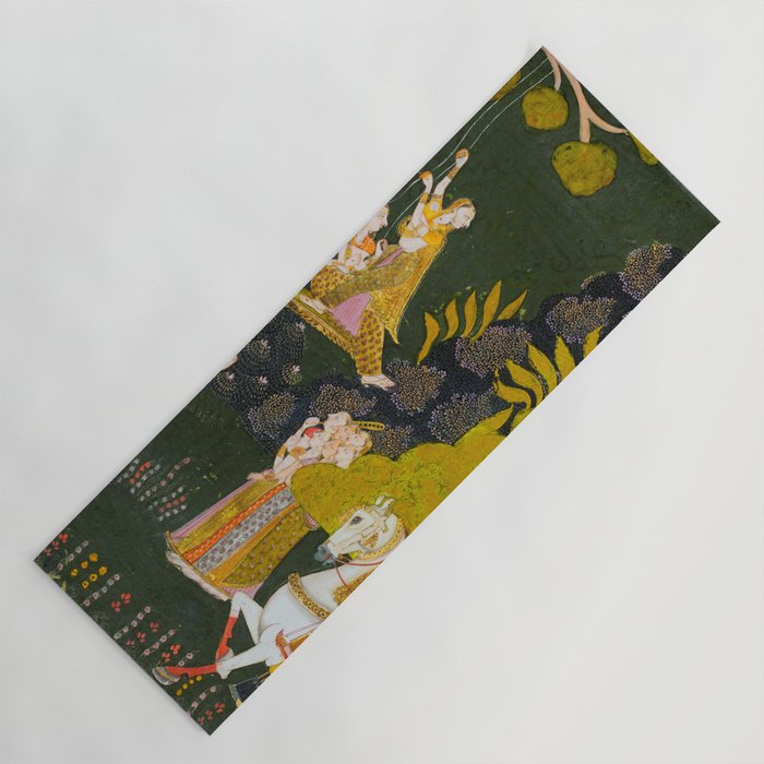 Maharaja Abhai Singh of Marwar (reigned 1724-49), Equestrian, Watching Girls Swinging at the Teej Festival Indian Miniature Painting  Yoga Mat Gallery Image 1