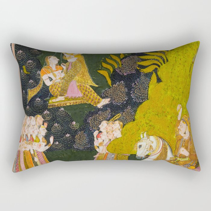 Maharaja Abhai Singh of Marwar (reigned 1724-49), Equestrian, Watching Girls Swinging at the Teej Festival Indian Miniature Painting  Rectangular Pillow Gallery Image 2