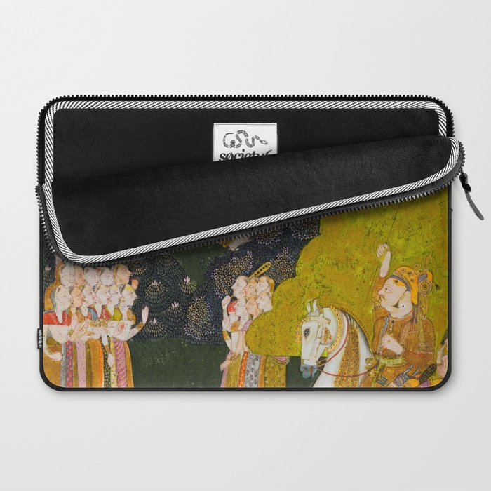 Maharaja Abhai Singh of Marwar (reigned 1724-49), Equestrian, Watching Girls Swinging at the Teej Festival Indian Miniature Painting  Laptop Sleeve Gallery Image 2