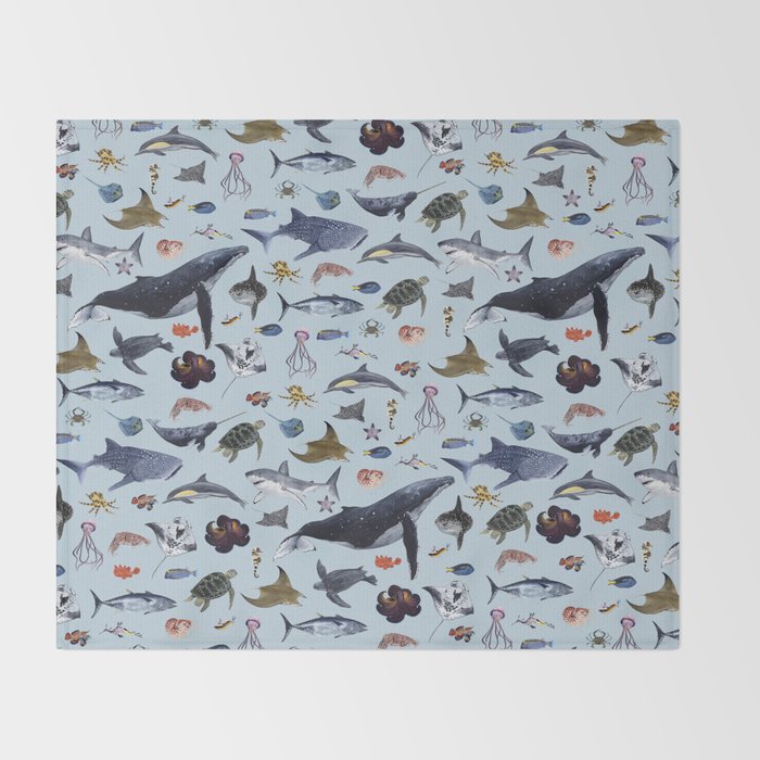 SEA CREATURES poster with names Throw Blanket Gallery Image 2