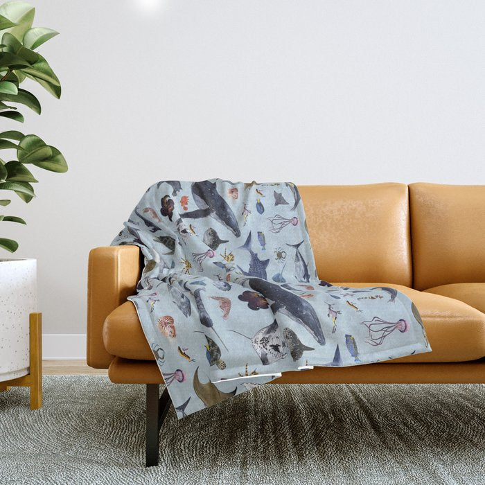 SEA CREATURES poster with names Throw Blanket Gallery Image 1