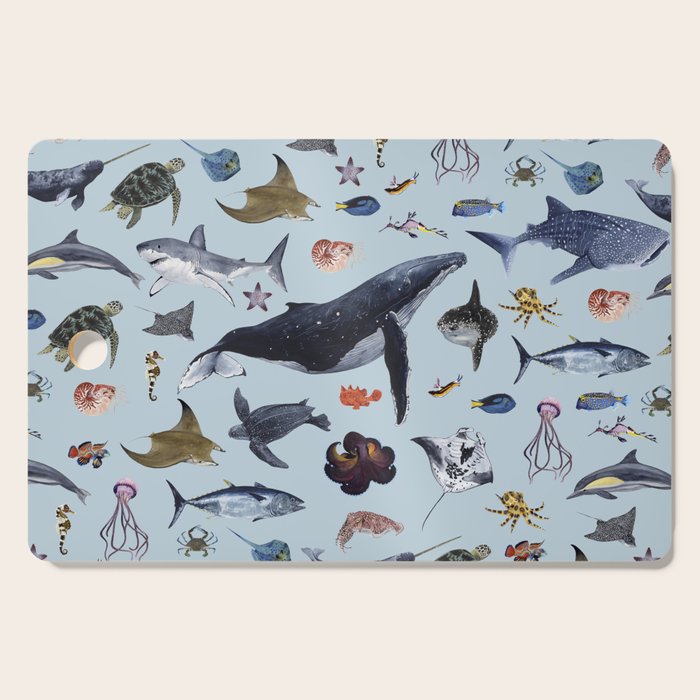 SEA CREATURES poster with names Cutting Board Gallery Image 1