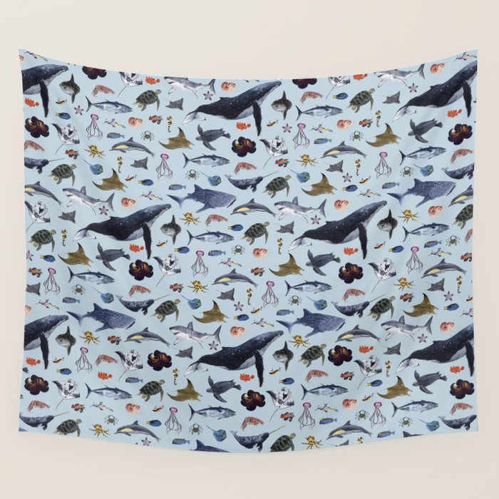 SEA CREATURES poster with names Wall Tapestry Gallery Image 4