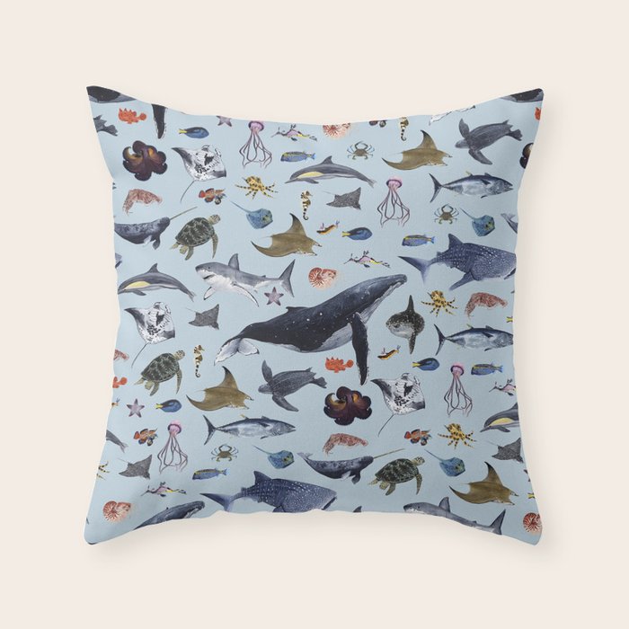 SEA CREATURES poster with names Throw Pillow Gallery Image 6