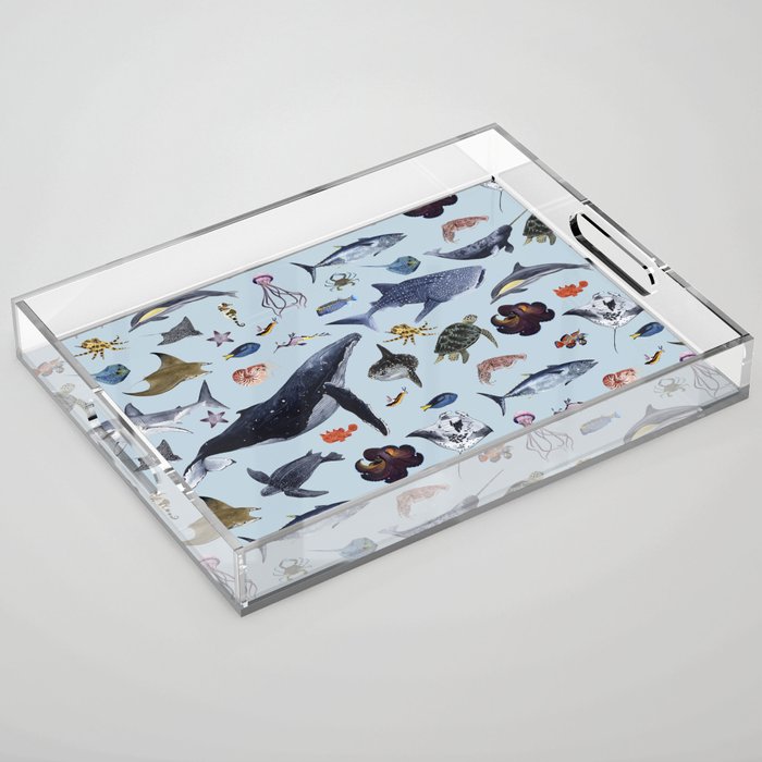 SEA CREATURES poster with names Acrylic Tray Gallery Image 1