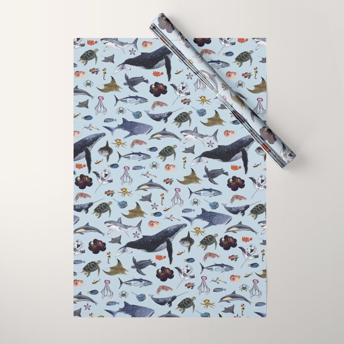 SEA CREATURES poster with names Wrapping Paper Gallery Image 1