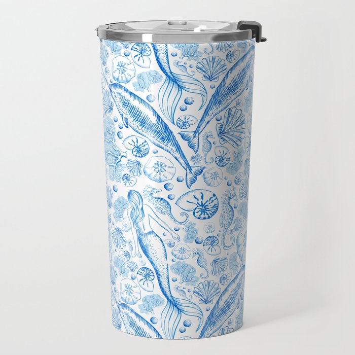 Mermaid Toile - Blue Travel Mug Gallery Image 2