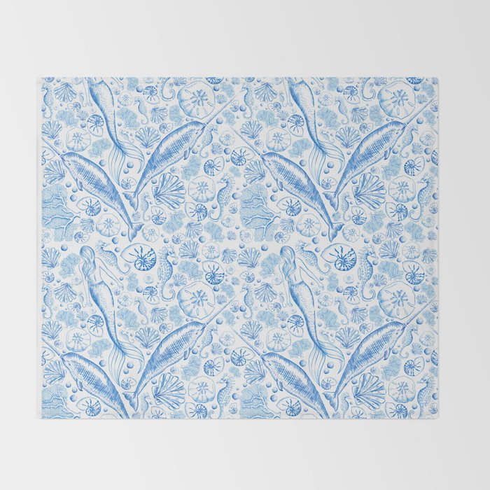 Mermaid Toile - Blue Throw Blanket Gallery Image 2