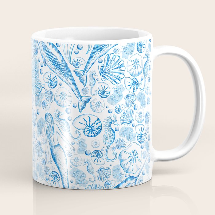 Mermaid Toile - Blue Coffee Mug Gallery Image 1