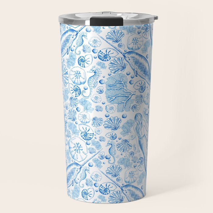 Mermaid Toile - Blue Travel Mug Gallery Image 1