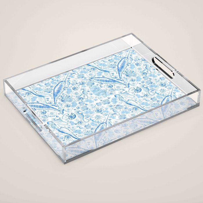 Mermaid Toile - Blue Acrylic Tray Gallery Image 1