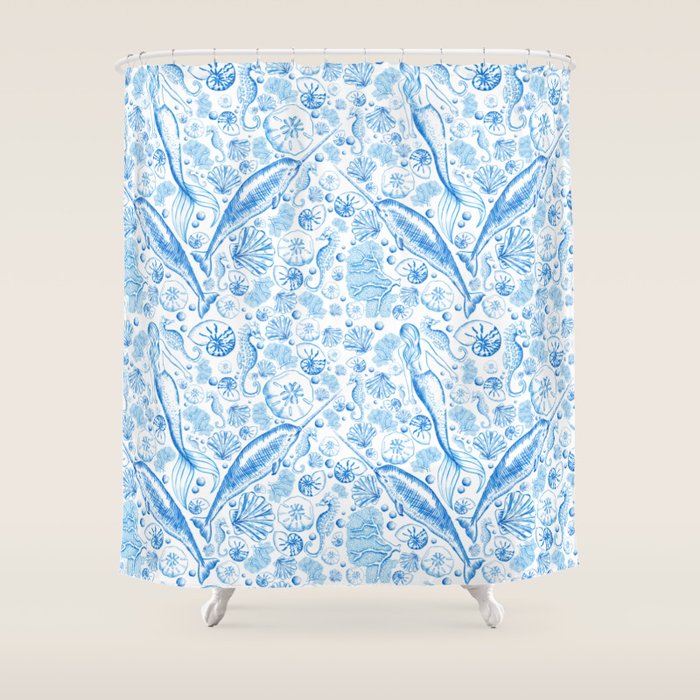 Mermaid Toile - Blue Shower Curtain Gallery Image 1