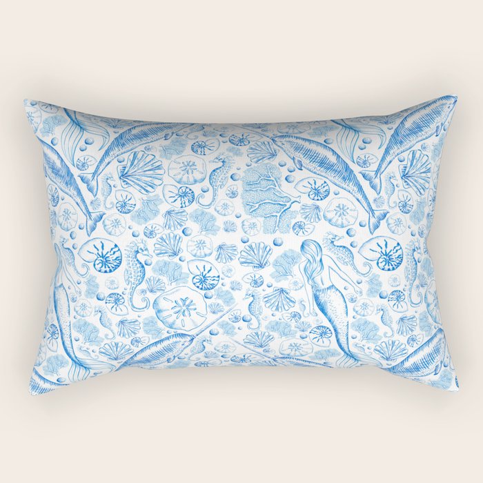 Mermaid Toile - Blue Rectangular Pillow Gallery Image 2