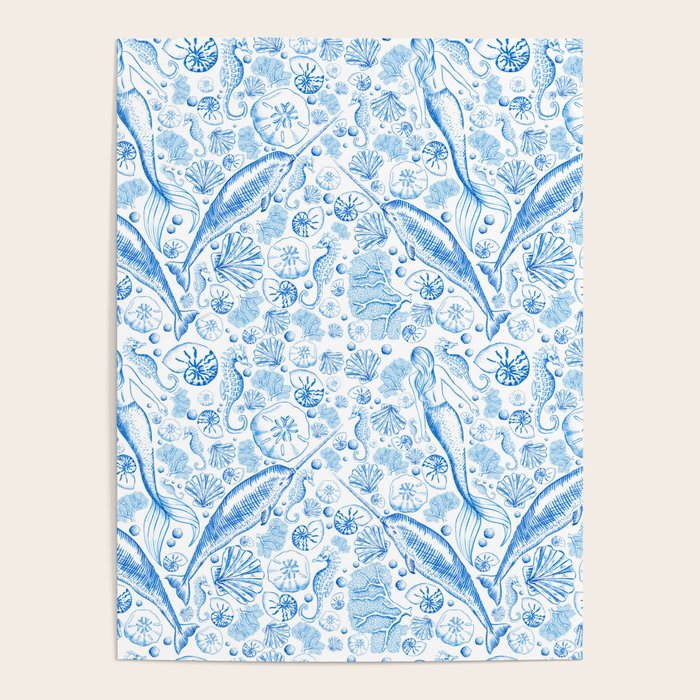 Mermaid Toile - Blue Poster Gallery Image 1