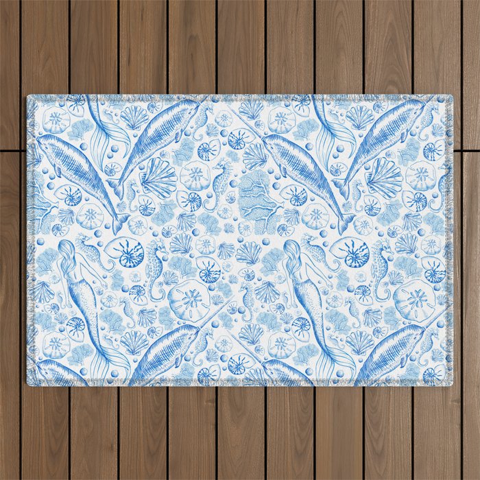 Mermaid Toile - Blue Outdoor Rug Gallery Image 1