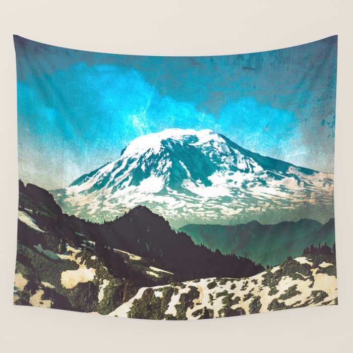 Mt Adams from Mt Rainier Washington State - Nature Photography Wall Tapestry Gallery Image 1
