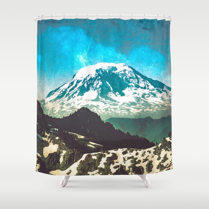Mt Adams from Mt Rainier Washington State - Nature Photography Shower Curtain Gallery Image 1
