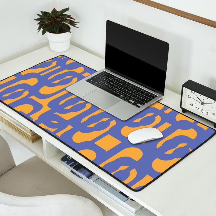 Contemporary Abstract Loop Pattern in Blue and Orange Desk Mat Gallery Image 2