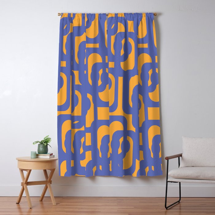 Contemporary Abstract Loop Pattern in Blue and Orange Window Curtain Gallery Image 5