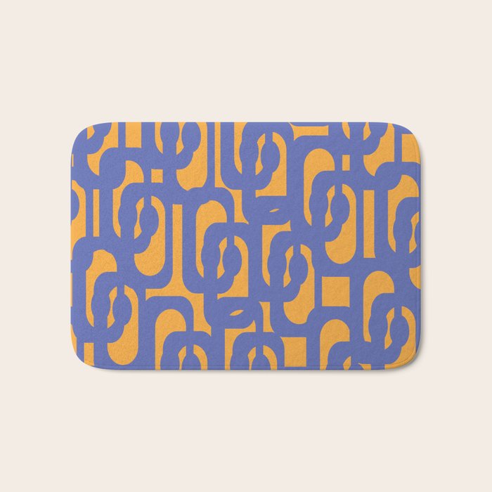 Contemporary Abstract Loop Pattern in Blue and Orange Bath Mat Gallery Image 1