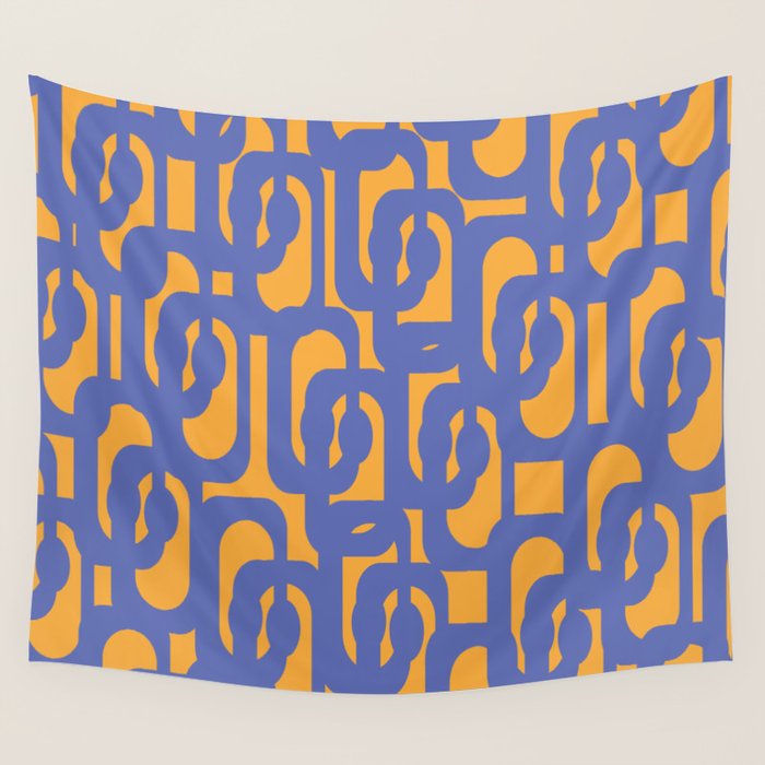 Contemporary Abstract Loop Pattern in Blue and Orange Wall Tapestry Gallery Image 4