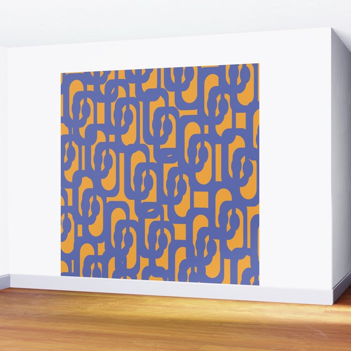 Contemporary Abstract Loop Pattern in Blue and Orange Wall Mural Gallery Image 2