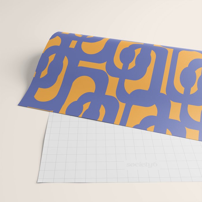 Contemporary Abstract Loop Pattern in Blue and Orange Wrapping Paper Gallery Image 2