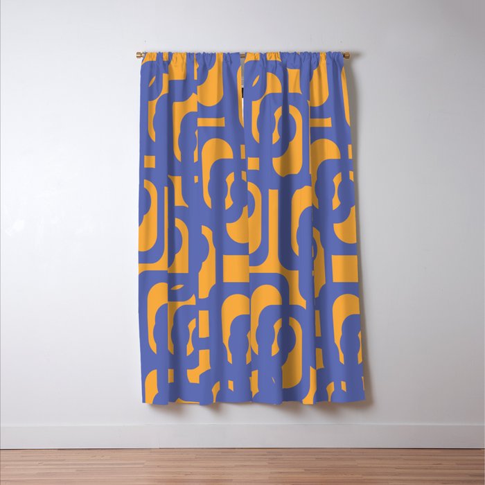 Contemporary Abstract Loop Pattern in Blue and Orange Window Curtain Gallery Image 3