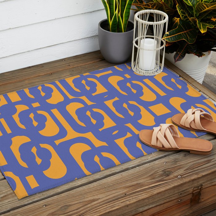 Contemporary Abstract Loop Pattern in Blue and Orange Outdoor Rug Gallery Image 2