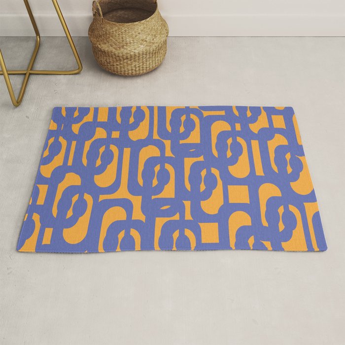 Contemporary Abstract Loop Pattern in Blue and Orange Rug Gallery Image 1