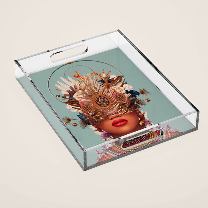Blossom in a golden asymmetry Acrylic Tray Gallery Image 1