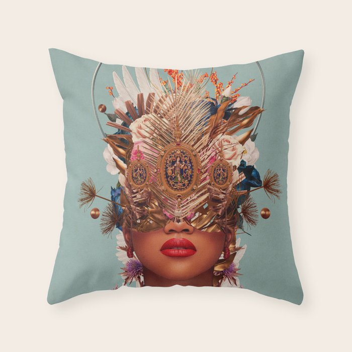 Blossom in a golden asymmetry Throw Pillow Gallery Image 1