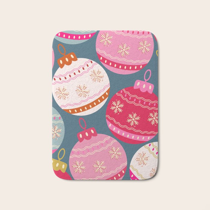 Retro Christmas Baubles Colorful Decorations Bath Mat Gallery Image 1