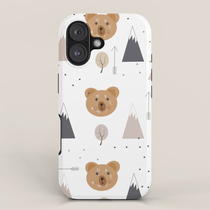 Seamless kids pattern with lovely cute bears and forest iPhone Case Gallery Image 1