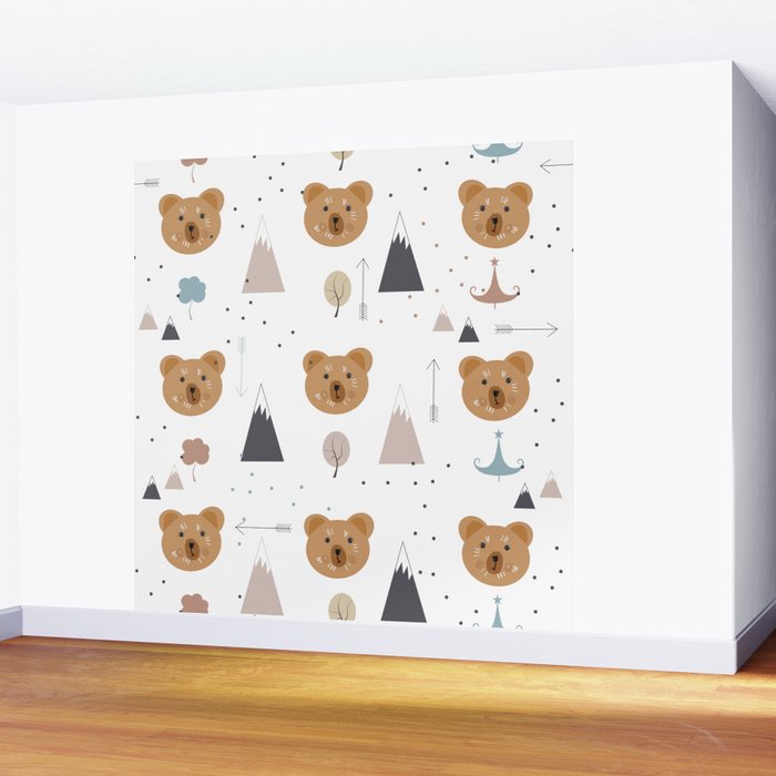 Seamless kids pattern with lovely cute bears and forest Wall Mural Gallery Image 2