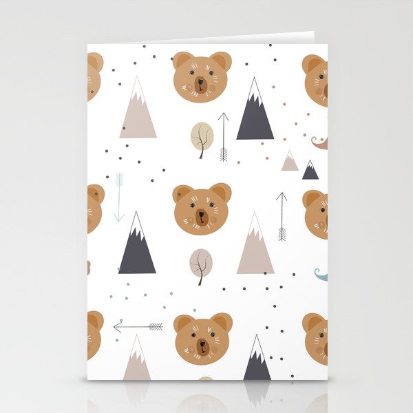 Seamless kids pattern with lovely cute bears and forest Stationery Card Gallery Image 2