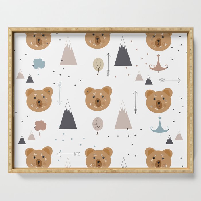 Seamless kids pattern with lovely cute bears and forest Serving Tray Gallery Image 1