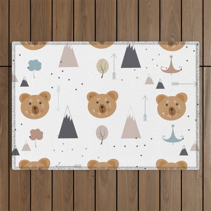 Seamless kids pattern with lovely cute bears and forest Outdoor Rug Gallery Image 1