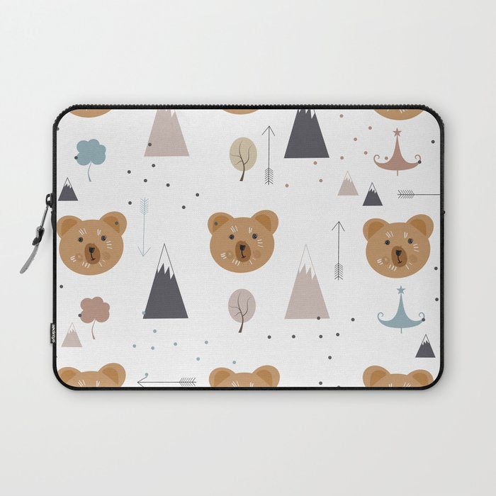 Seamless kids pattern with lovely cute bears and forest Laptop Sleeve Gallery Image 1
