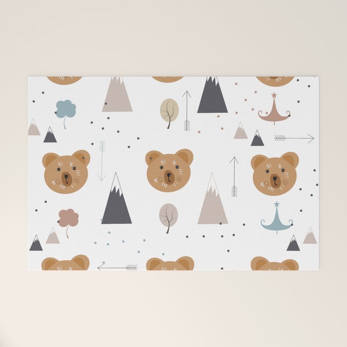 Seamless kids pattern with lovely cute bears and forest Welcome Mat Gallery Image 1