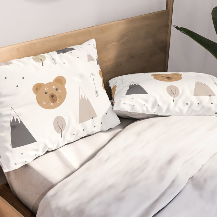 Seamless kids pattern with lovely cute bears and forest Pillow Sham Gallery Image 2