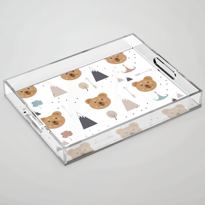 Seamless kids pattern with lovely cute bears and forest Acrylic Tray Gallery Image 1