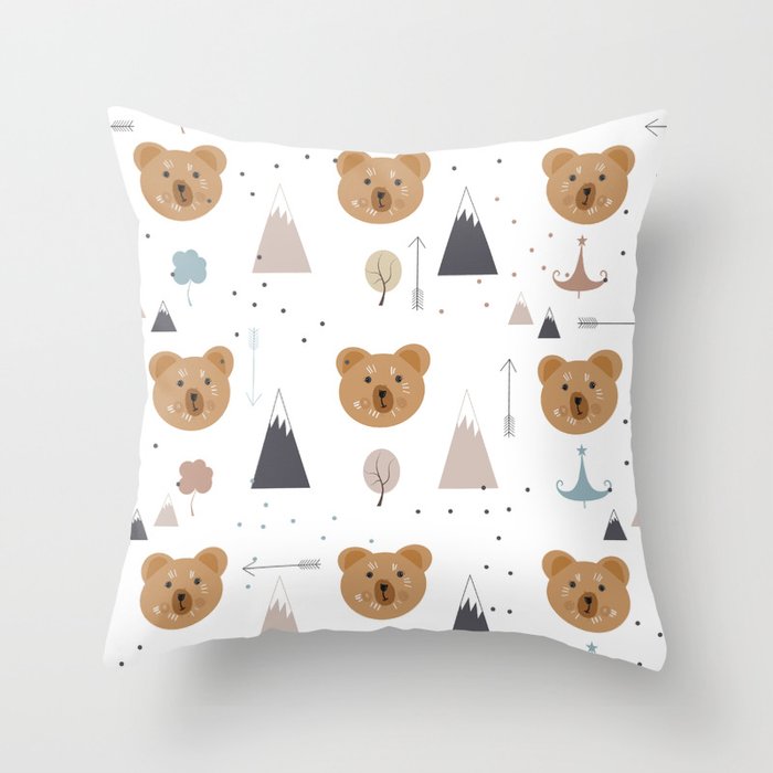 Seamless kids pattern with lovely cute bears and forest Throw Pillow Gallery Image 6